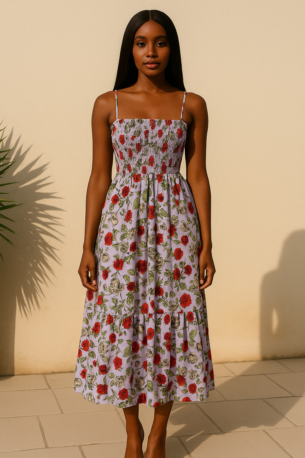 Women's Floral Midi Dress Lavender Purple - Vonnera