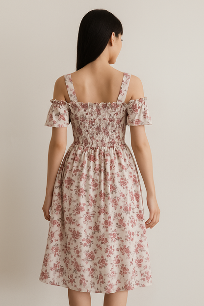 Women's Off-Shoulder Midi Dress Floral Print