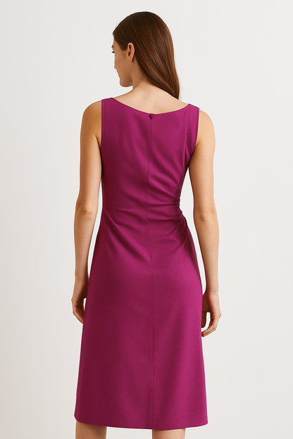 Women's Fuchsia Satin Midi Dress Side Draping