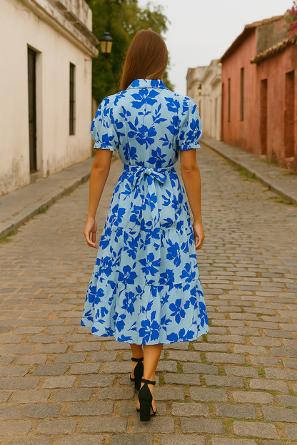Women's Midi Dress Light Blue Floral Print