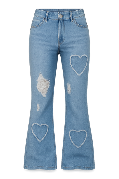 Women's Distressed Jeans Embroidered Patches High Elastic Denim