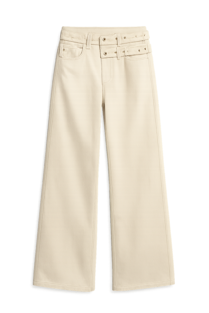 Women's Mid Rise Jeans Wide Leg with Pockets Light Blue