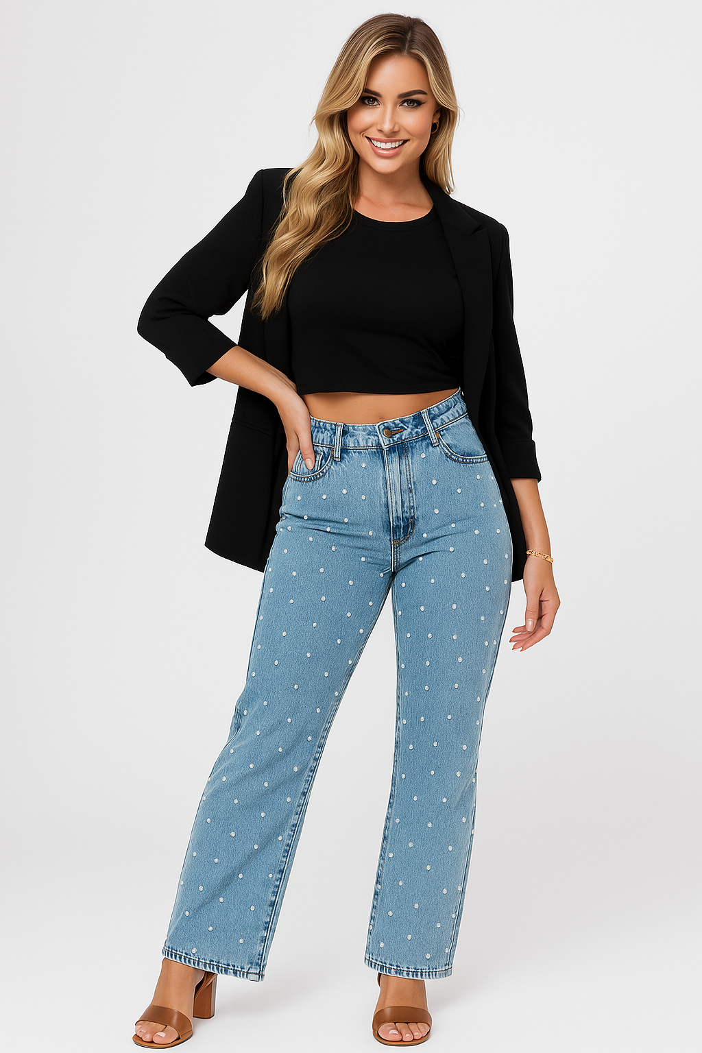 Women's Straight Jeans Pearl White Five Pocket - Vonnera