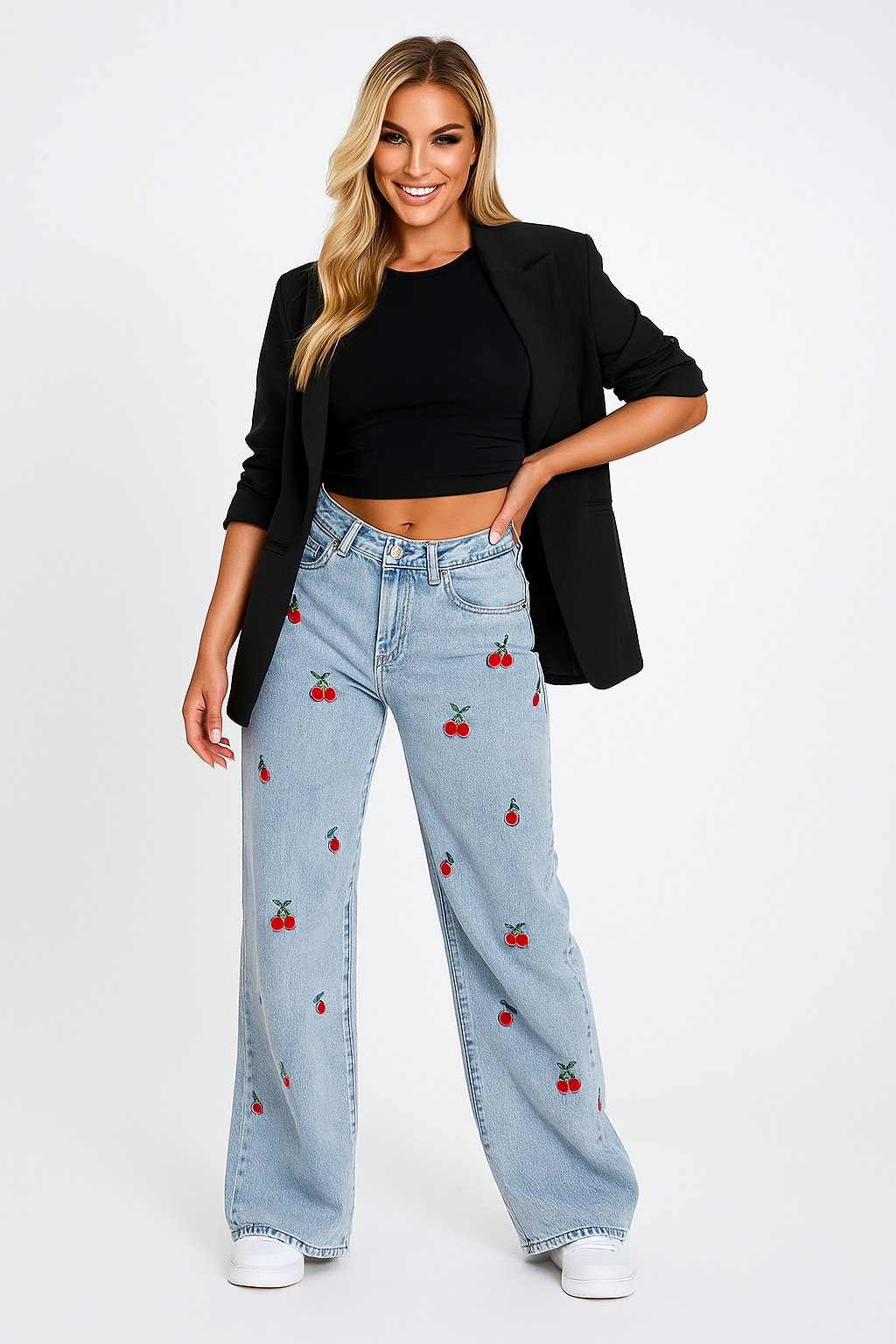 Women's High Waist Wide Leg Distressed Denim Jeans - Vonnera