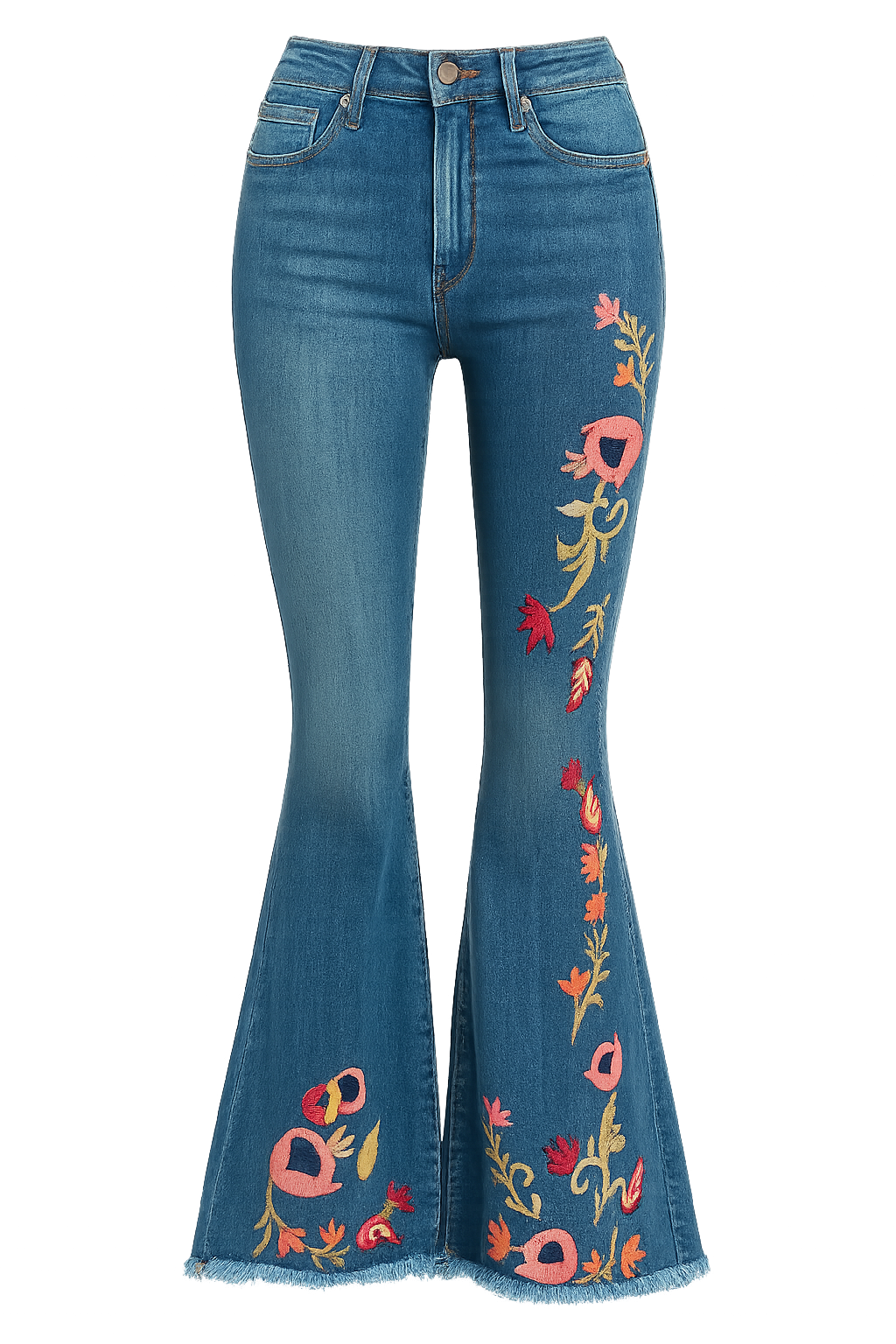 Women's Floral Print High-Waisted Jeans Slim Fit Denim Flare Pants