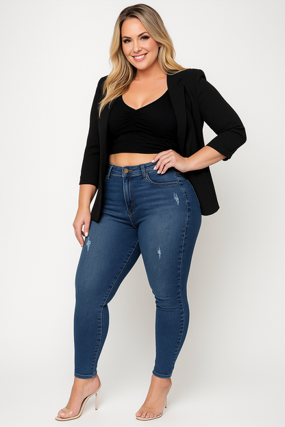 Women's High Waist Slim Fit Jeans Blue Distressed Denim Shorts - Vonnera