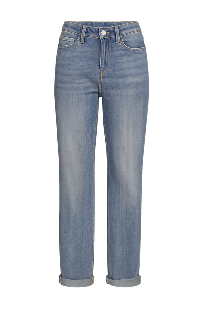 Women's Mid-Waist Straight Jeans Elastic Waist Machine Washable