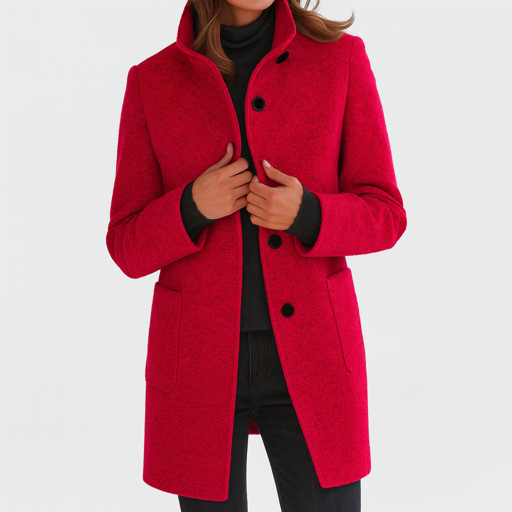 Women's Button Front Coat With Patch Pockets