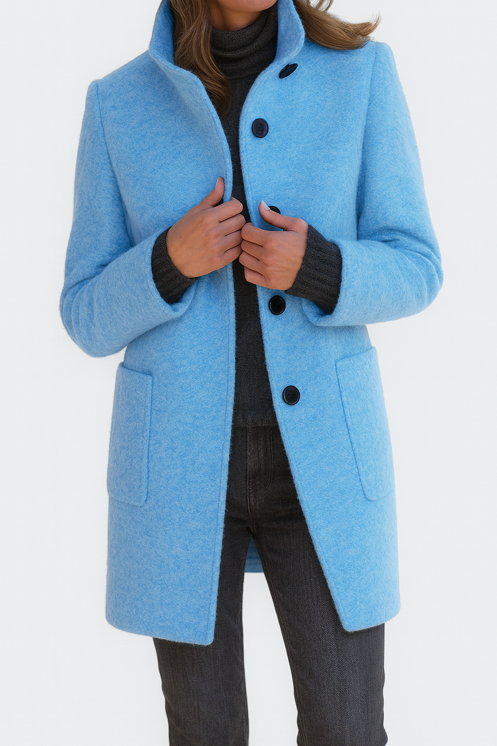 Women's Button Front Coat With Patch Pockets