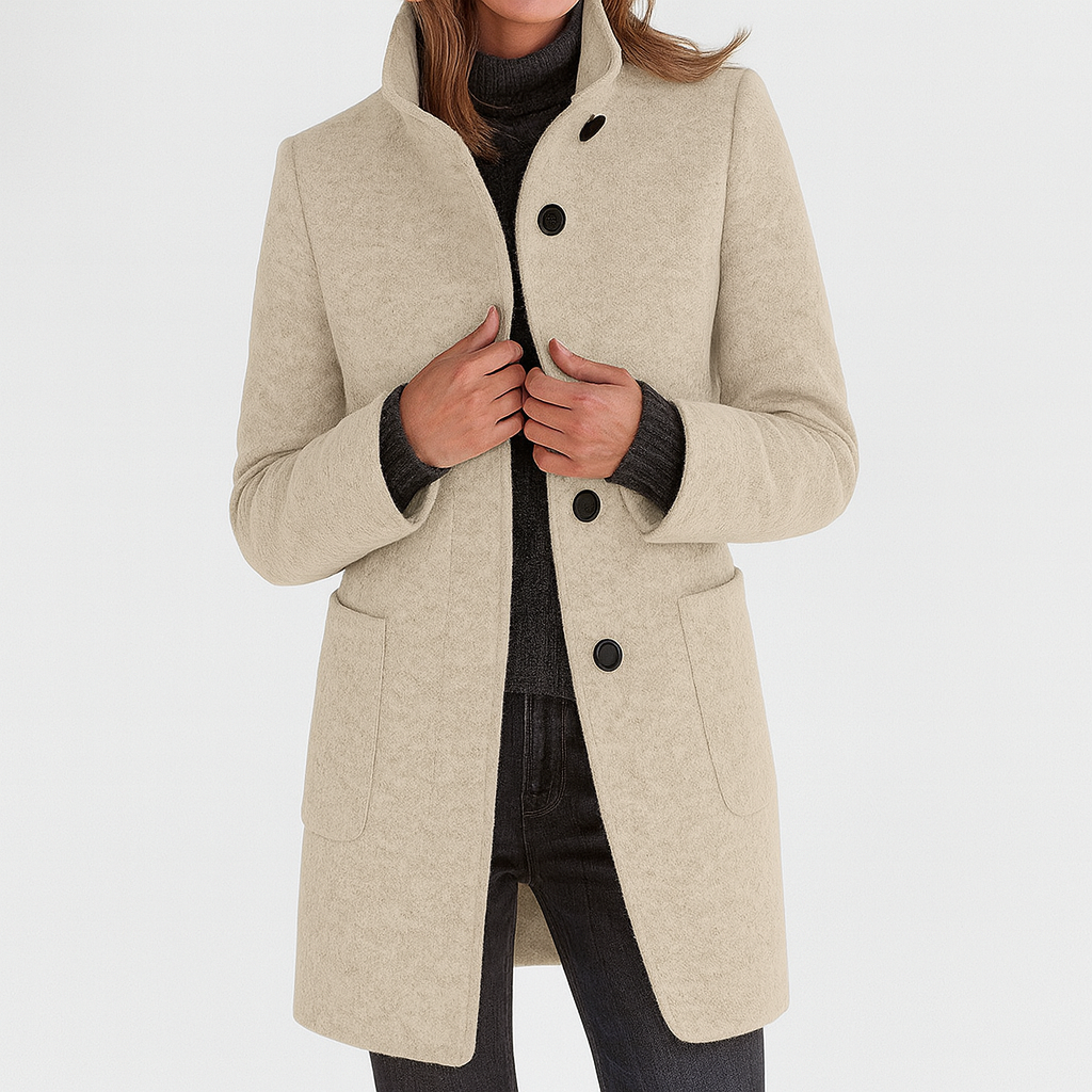 Women's Button Front Coat With Patch Pockets