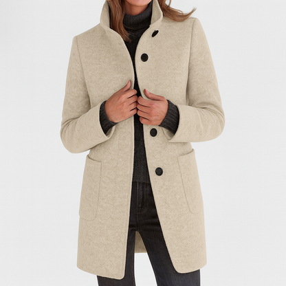 Women's Button Front Coat With Patch Pockets