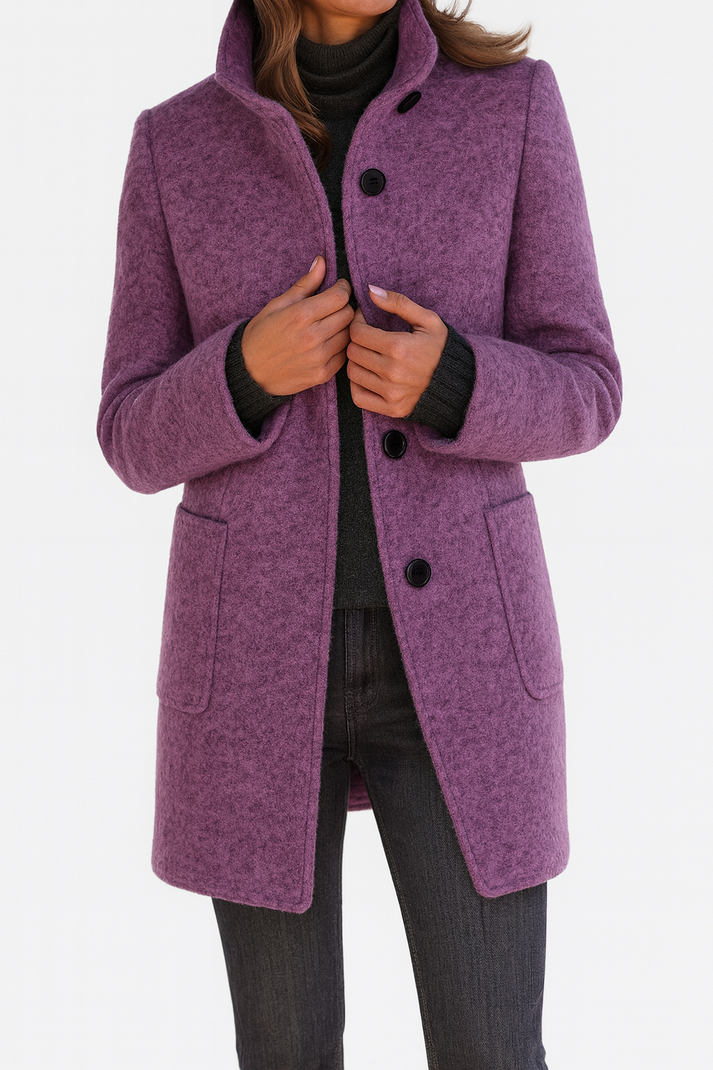 Women's Button Front Coat With Patch Pockets