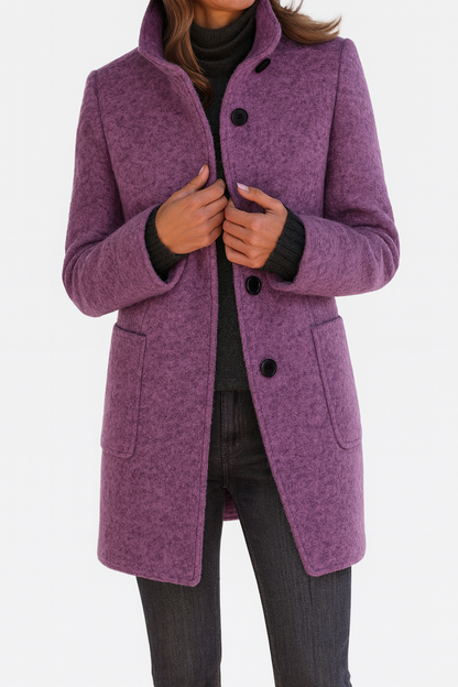 Women's Button Front Coat With Patch Pockets