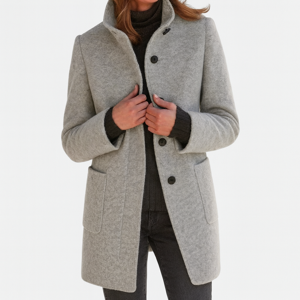 Women's Button Front Coat With Patch Pockets - Vonnera