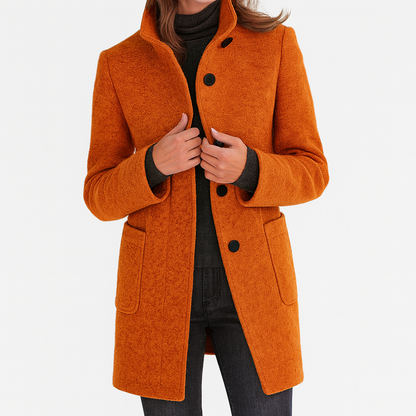 Women's Button Front Coat With Patch Pockets