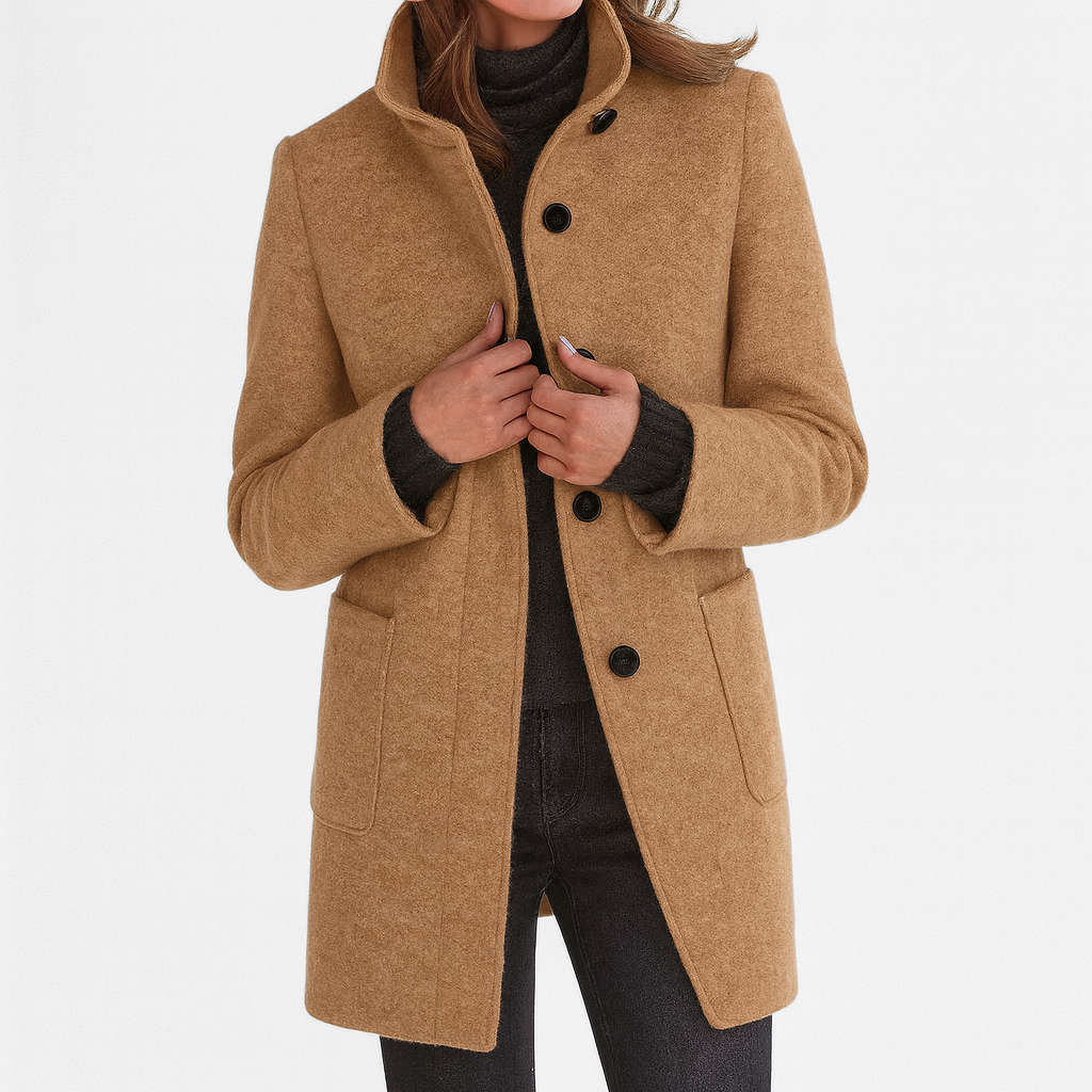 Women's Button Front Coat With Patch Pockets