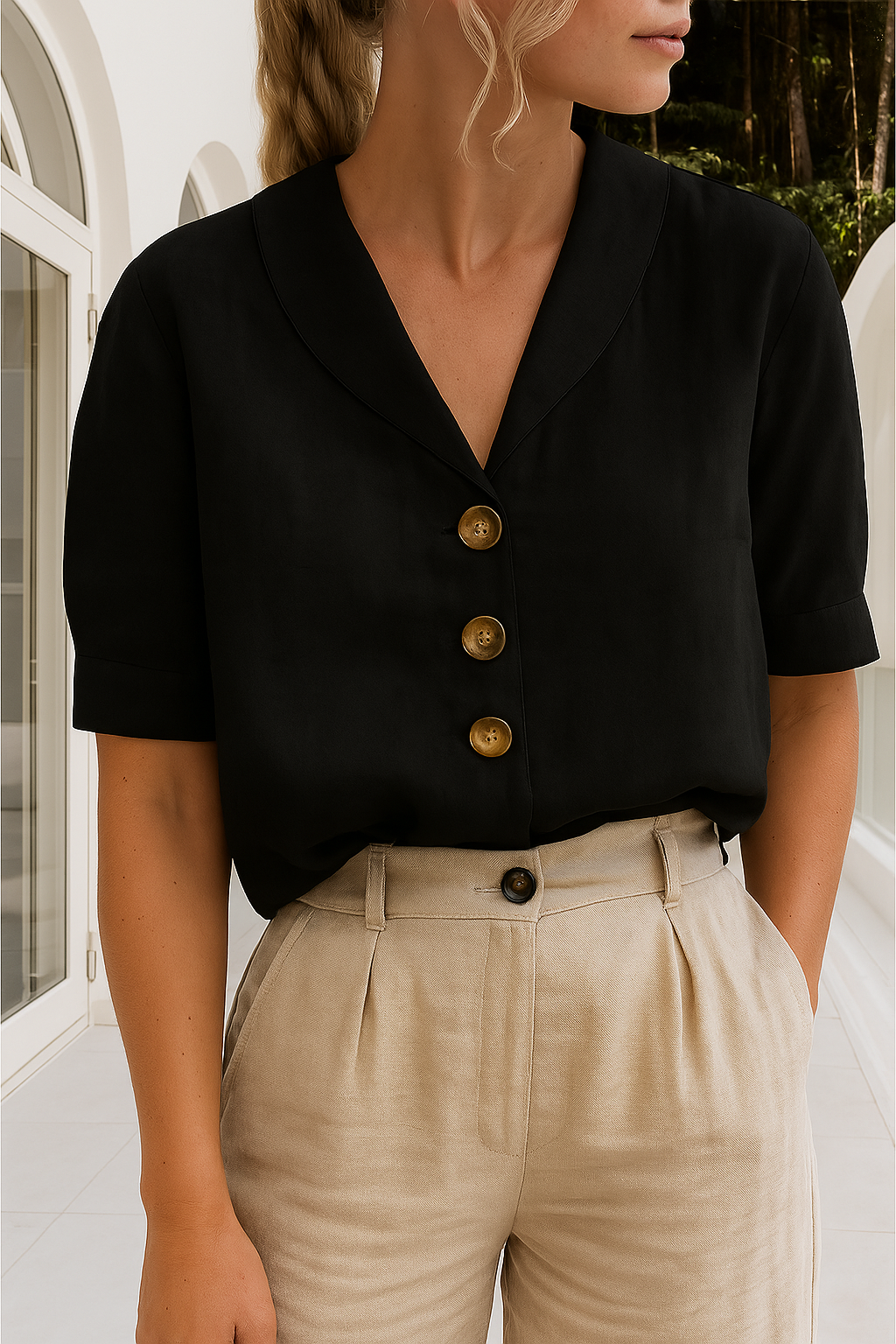 Women's V-Neck Blouse Shawl Collar