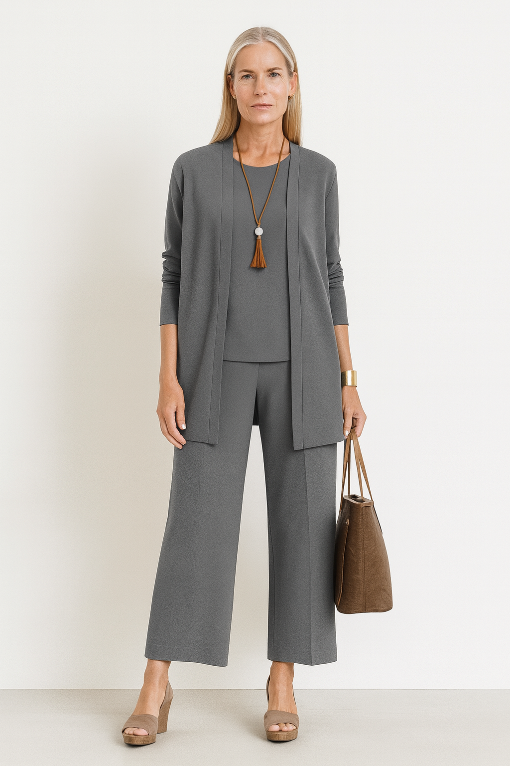 Women's 3-Piece Cardigan Set Tank Wide Leg Pants - Vonnera
