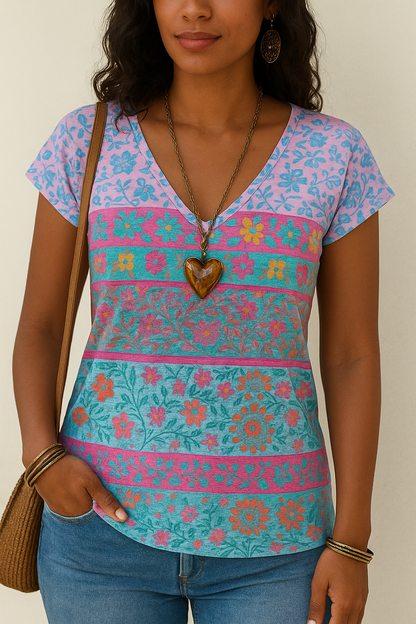 Women's V-Neck Floral T-Shirt - Vonnera