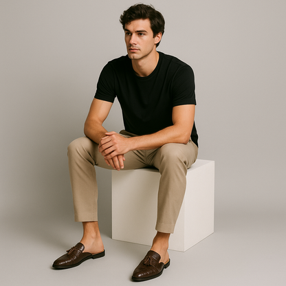 Men's Leather Mule Loafers Slip-On Brown