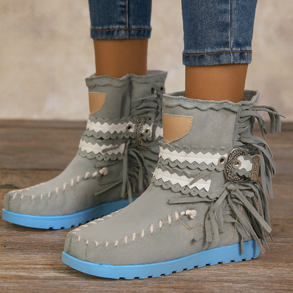 Women's Western Boots Fringed Leather Brown