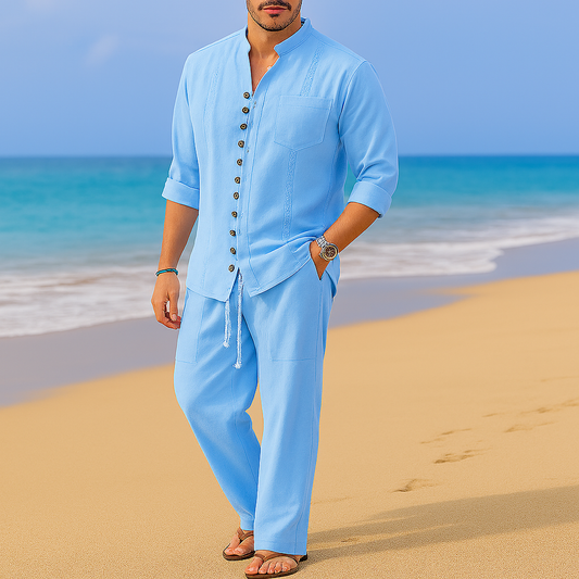 Men's Cotton Linen Pullover Shirt - Vonnera