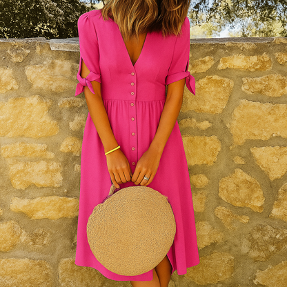 Women's V-Neck Casual Button Dress