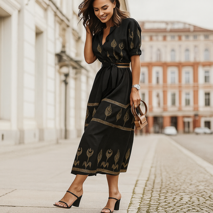 Linen Blend Casual Dress Belted Natural - Vonnera