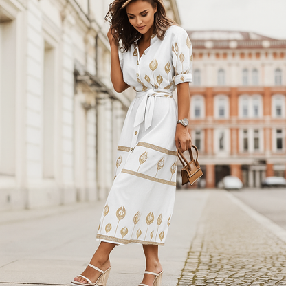 Linen Blend Casual Dress Belted