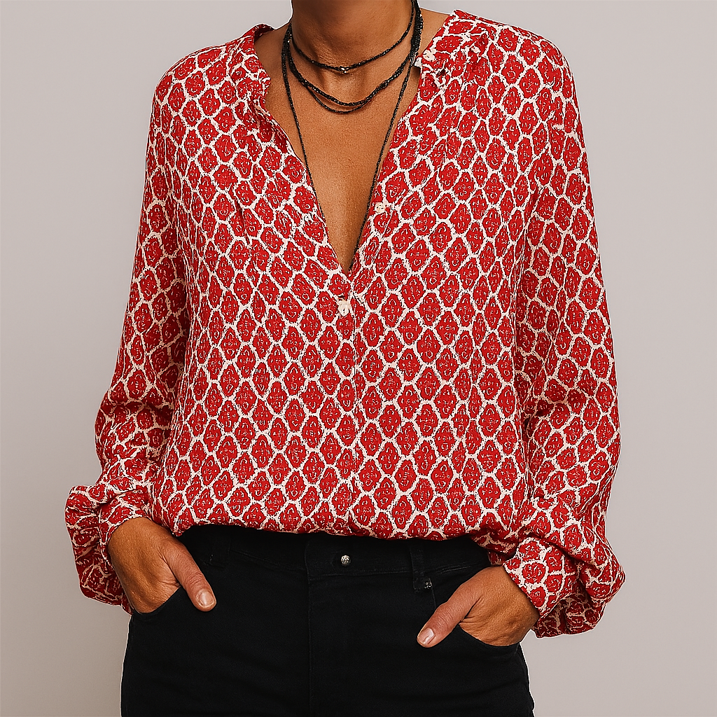 Women's V Neck Blouse Printed Elegant - Vonnera