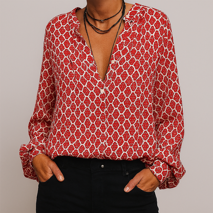 Women's V Neck Blouse Printed Elegant - Vonnera