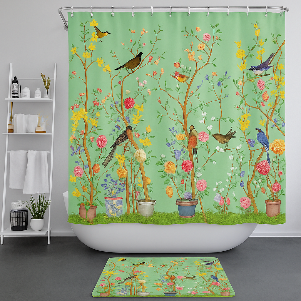 Green Bathroom Set With Matching Mat - Vonnera