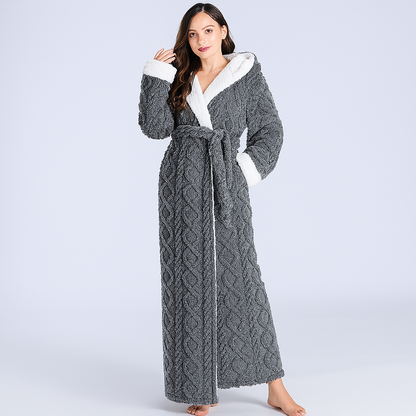 Women's Hooded Flannel Bathrobe Thick