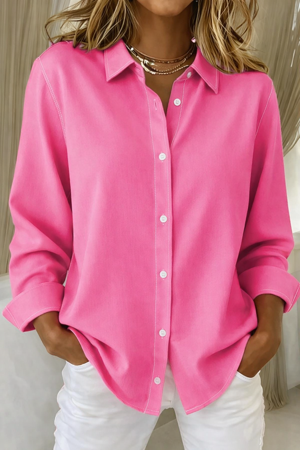 Elegant Women's Button Blouse - Vonnera