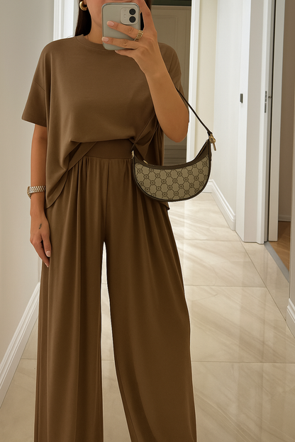 Women's Two Piece Set Relaxed Fit Palazzo Pants - Vonnera