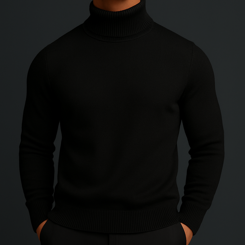 Men's Turtleneck Sweater Ribbed Hem