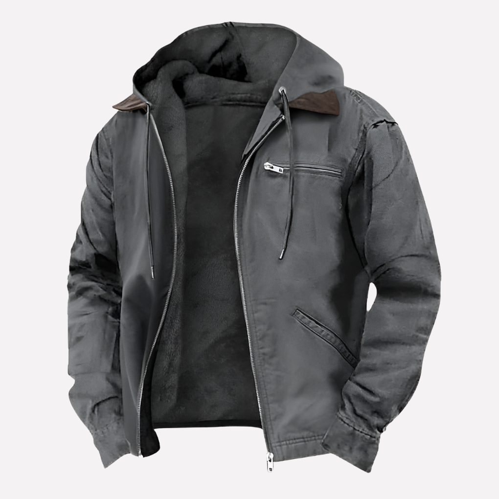 Men's Hooded Outdoor Jacket Zipper Pockets