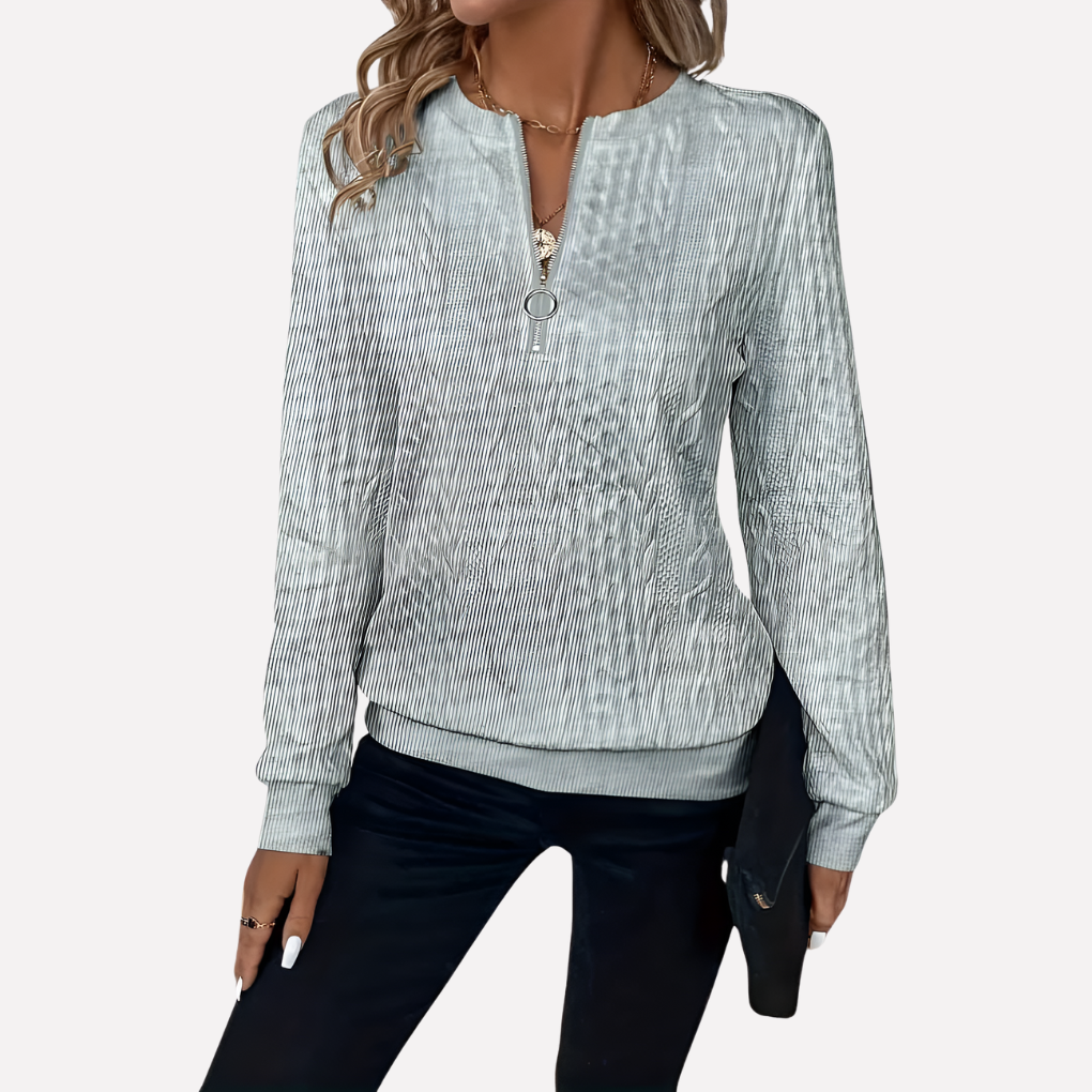 Women's Cable Knit Sweater Zippered Neckline