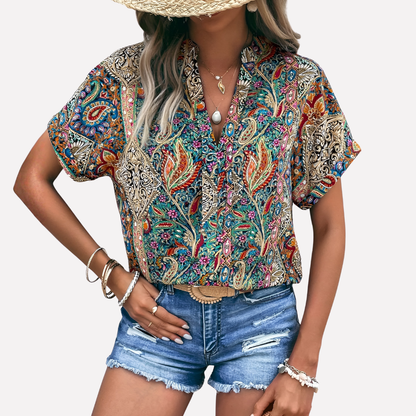 Women's V-Neck Paisley Blouse