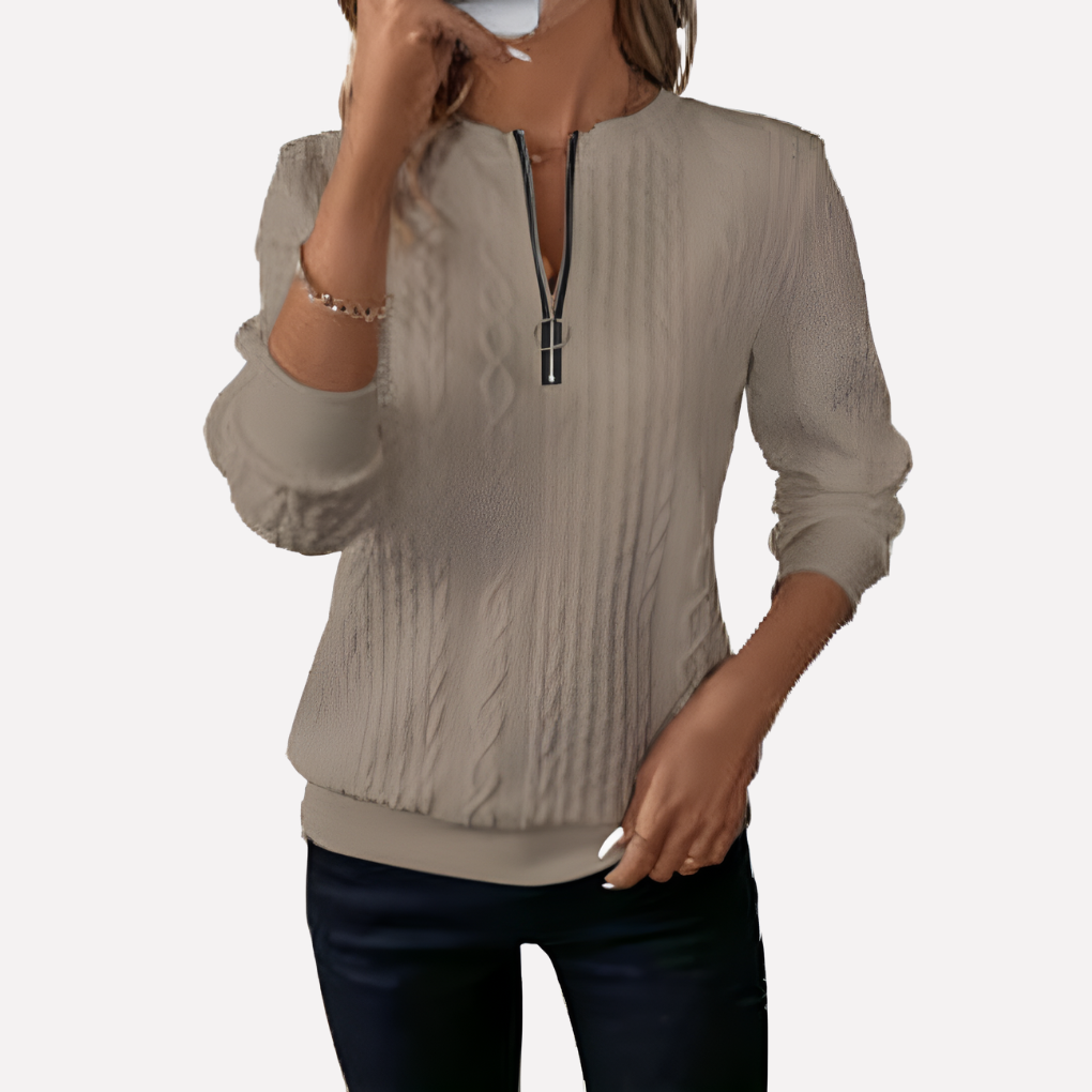 Women's Cable Knit Sweater Zippered Neckline
