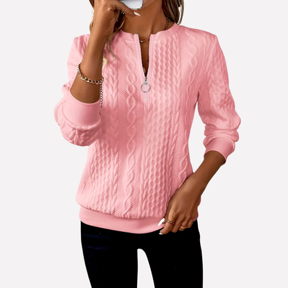 Women's Cable Knit Sweater Zippered Neckline