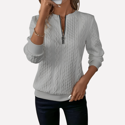 Women's Cable Knit Sweater Zippered Neckline