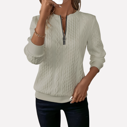Women's Cable Knit Sweater Zippered Neckline
