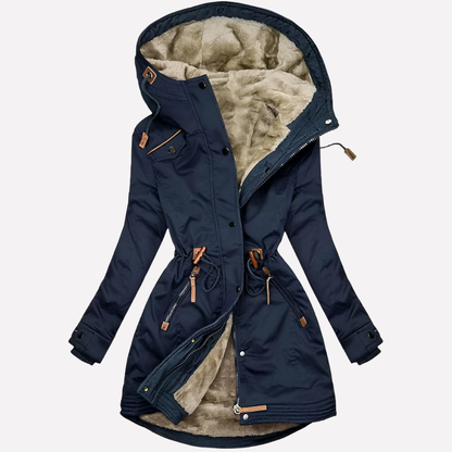 Women's Parka Lined Hood Drawstring Waist Jacket