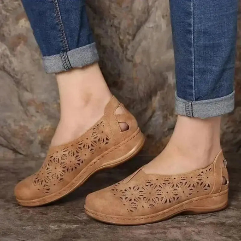 Women's Slip-On Shoes Low Wedge Comfortable Cut-Out Design - Vonnera
