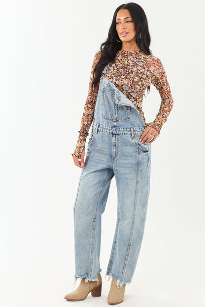 Women's Floral Print Mesh Long Sleeve Blouse Lightweight Brown