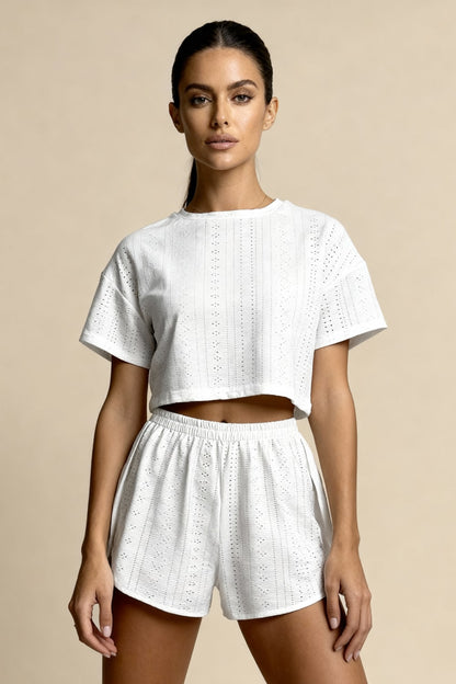 Women's Summer Pajama Set Cotton Cropped and Shorts - Vonnera