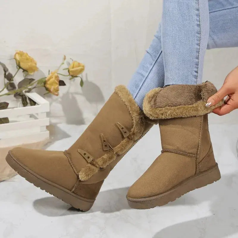 Women's Plush Snow Boots Warm Faux Fur Waterproof Black - Vonnera