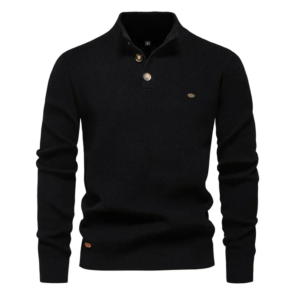 Men's Knitted Jumper Sweater Tailored Fit Button-Up
