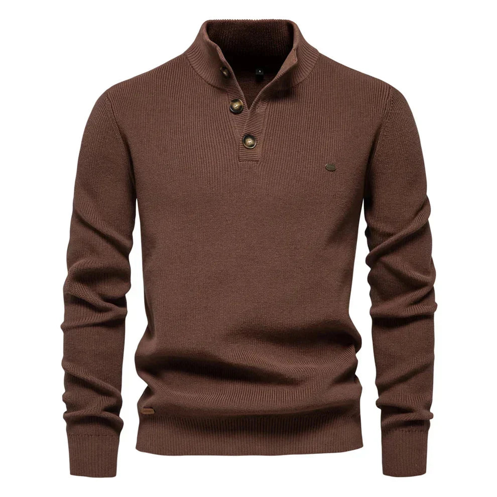 Men's Knitted Jumper Sweater Tailored Fit Button-Up